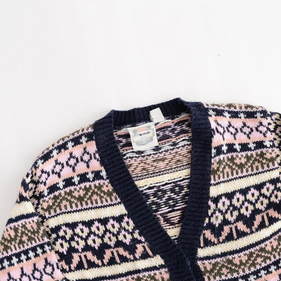 Vintage Pure Stuff Navy and Pink Knit Button Cardigan Size Small - Picture 10 of 12